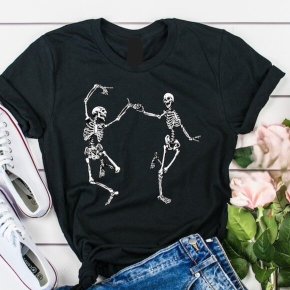 Unbranded Other - Skeleton Dancing Halloween Tee Shirt, Soft Dancing Skeletons Halloween Tee
